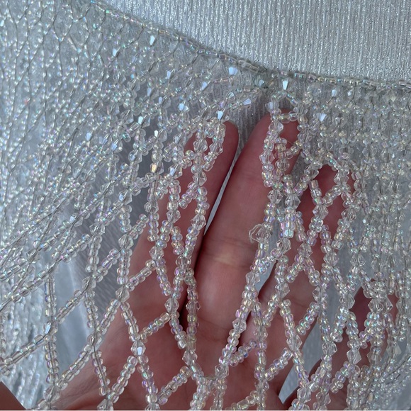 GEMY MAALOUF Shimmery Silver Short Skirt with Beaded Details Size 16/18 - Picture 6 of 13